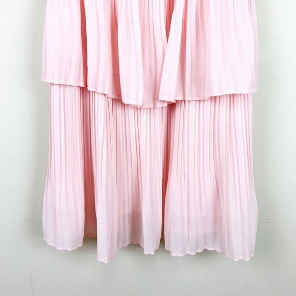 B Darlin Light Blush Pink Tiered Pleated Chiffon Off the Shoulder Dress - Picture 5 of 8